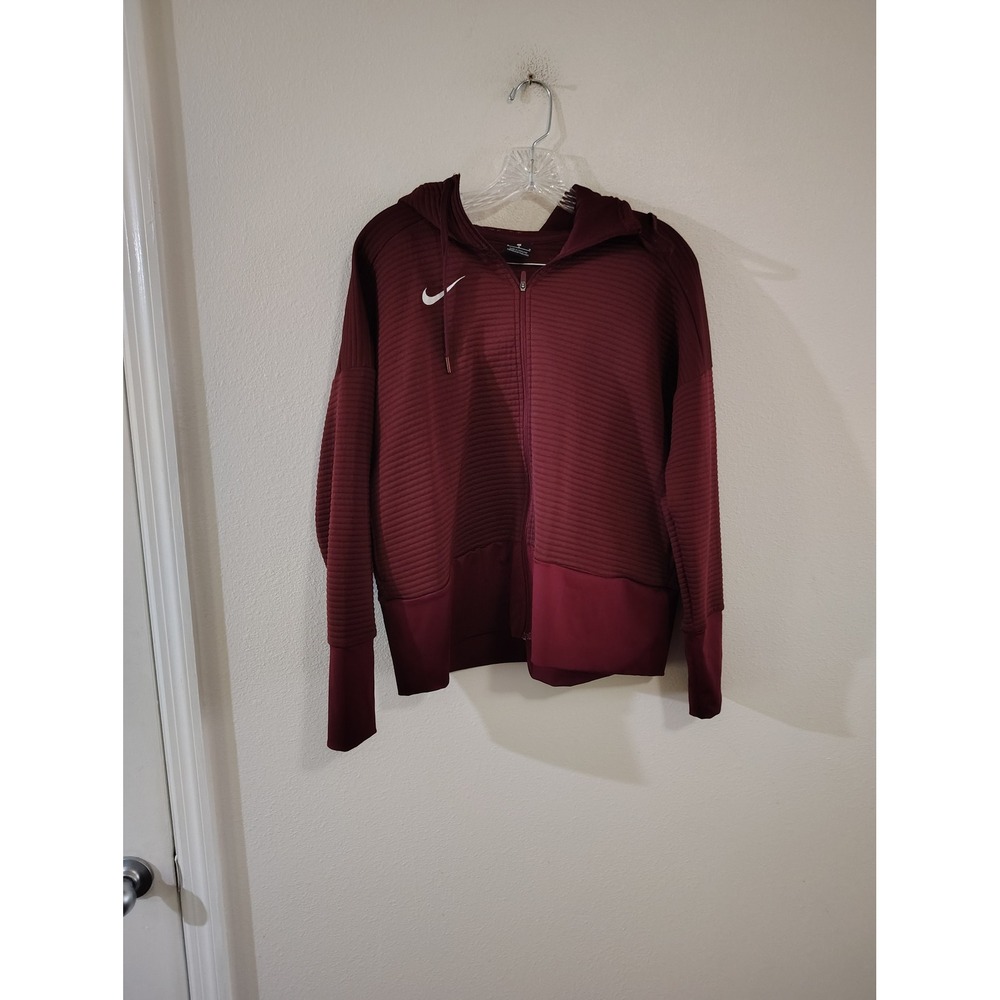 Nike Dri-FIT Womens Ribbed Full Zip Hoodie Maroon Burgundy Jacket Size M